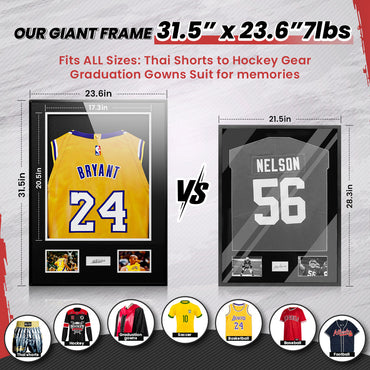 CCDCC 2-PACK Large Lockable Rectangle Sports Soccer Jersey Display Frame Shadow Box - Aluminum Alloy, UV-Protection Transparent Acrylic, Hanger, Installation & Mount Hardware - Wall Home Decor Photo Frame