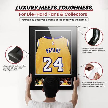 CCDCC 2-PACK Large Lockable Rectangle Sports Soccer Jersey Display Frame Shadow Box - Aluminum Alloy, UV-Protection Transparent Acrylic, Hanger, Installation & Mount Hardware - Wall Home Decor Photo Frame